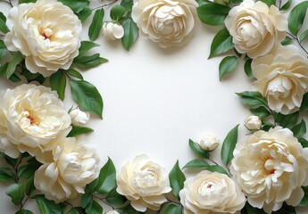 A peony frame template for a card or wedding invitation. A floral background of peonies with space for text. Floral background.