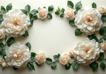 A peony frame template for a card or wedding invitation. A floral background of peonies with space for text. Floral background.