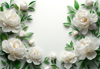 A peony frame template for a card or wedding invitation. A floral background of peonies with space for text. Floral background.