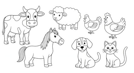 Obraz premium Farm Animals Collection Line Art Set for Educational Coloring Pages