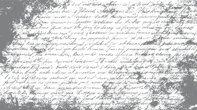 Faded grey handwritten script texture with distressed paper effect and scattered ink splatters handwriting