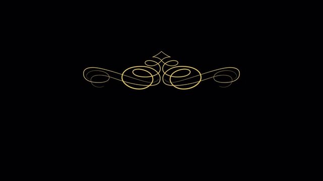 Elegant Golden Swirls Decorative Element on Black Background.