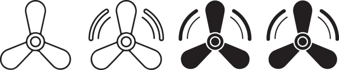 Four propellers with motion lines on white background