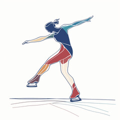 Figure skater performs a balance move on ice during a competition at a rink in winter