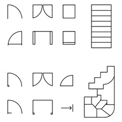 Architectural Floor Plan Elements Set &ndash; Doors, Stairs & Construction Symbols