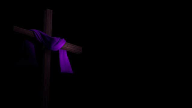 Quaresma. Quarta-Feira de Cinzas. Penit&ecirc;ncia. Arrependimento. Cruz - Ilustra&ccedil;&atilde;o 3D