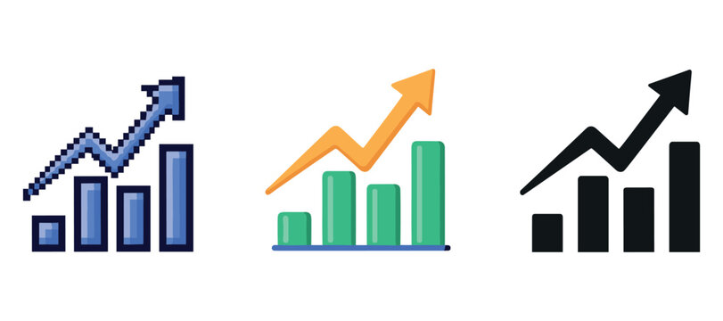 Comparison of three graph icons showing rising trend with arrow