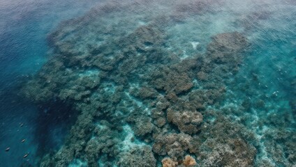 Obraz premium Aerial View of a Vibrant Coral Reef Ecosystem in Crystal Clear Tropical Waters.