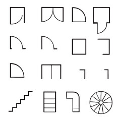 Architectural Floor Plan Elements Set &ndash; Doors, Stairs & Construction Symbols