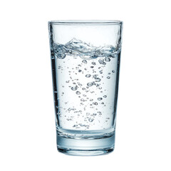 Clear glass shot glass filled with water, featuring subtle ripples and bubbles