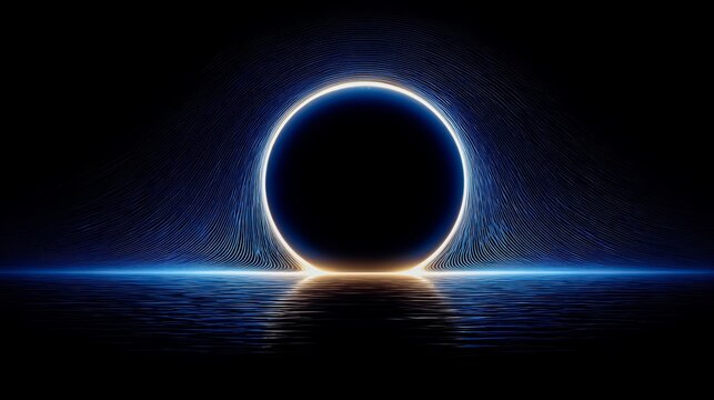 Dark blue sky with a large hole in the middle. The sky is filled with stars. Scene is mysterious and otherworldly