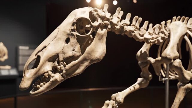 Exploring the Skeletal Structure Displayed in Paleontological Exhibit Lighting