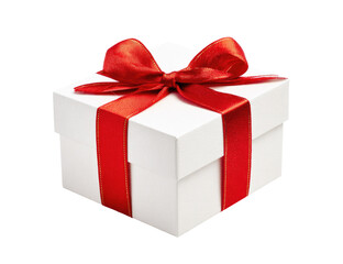 Obraz premium A white gift box with a red ribbon bow