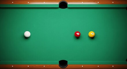 Three billiard balls on a green felt pool table with pockets.