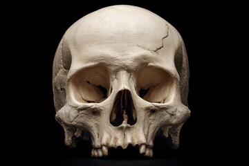 Obraz premium Medical skull study photographed in dramatic studio light on black surface