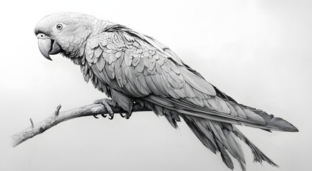 Fototapeta premium Parrot wildlife portrait pencil sketch elegant bird illustration photo