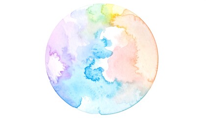 Abstract Watercolor Circle with Pastel Rainbow Colors.