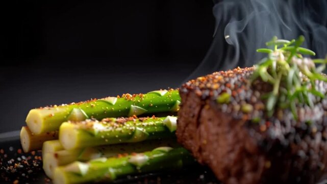 Steak mit gr&uuml;nem Spargel