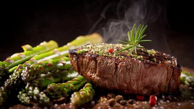 Steak mit gr&uuml;nem Spargel