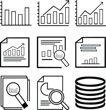 Business Analytics and Bar Chart Vector Illustration Set.