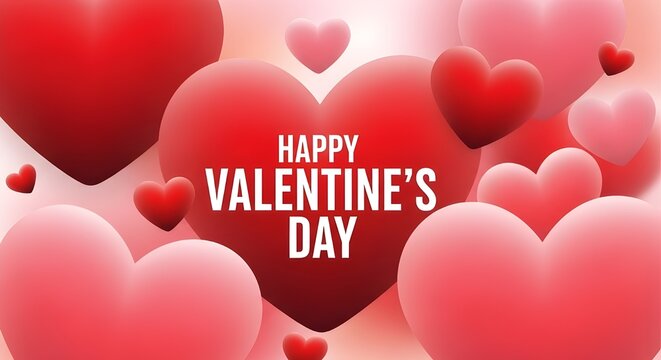 Valentine's day greeting with red and pink hearts