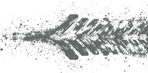 Gray tire track impression with scattered speckles on white background tread pattern © Vector point