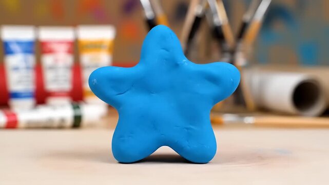 Blue Star Shaped Clay Model, Art Studio, Video Content, Engaging Environment - adobepremiumvideo
