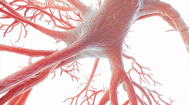 Detailed close-up view of a human lung's bronchi and bronchioles in a medical illustration