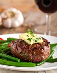 Steak mit Kr&auml;uterbutter & gr&uuml;nen Bohnen
