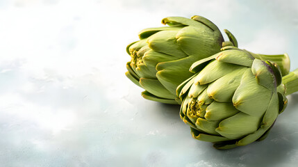 Obraz premium Fresh artichokes sit on a light surface ready for cooking or serving in a meal preparation scene