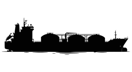 Naklejka premium Silhouette of a large tanker ship on calm water stark black design