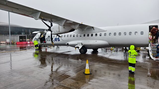 Canaryfly ATR 72 plane at La Palma airport, Canary Islands	