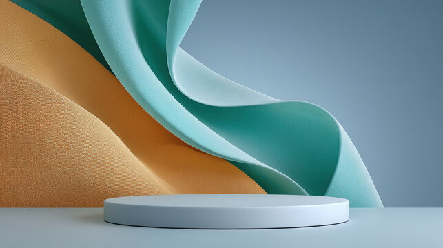 Smooth platform solid round base abstract fabric pastel blue soft orange minimal style modern display elegant texture