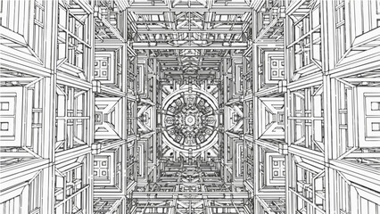 Fototapeta premium A detailed vector illustration of a symmetrical architectural design with a central dome