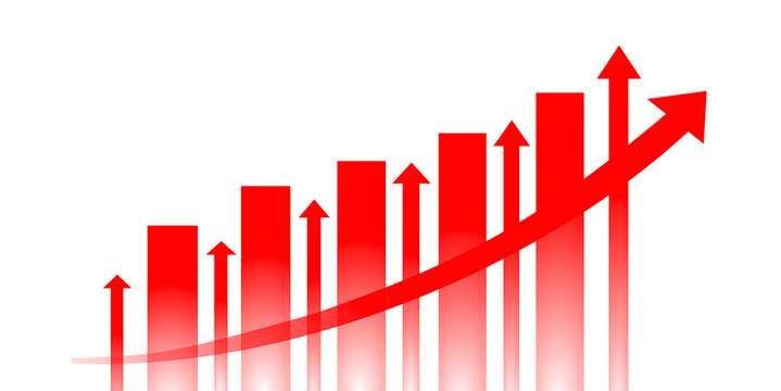 Rising arrow graph symbolizing progress profit growth and strong economic performance on transparent background.