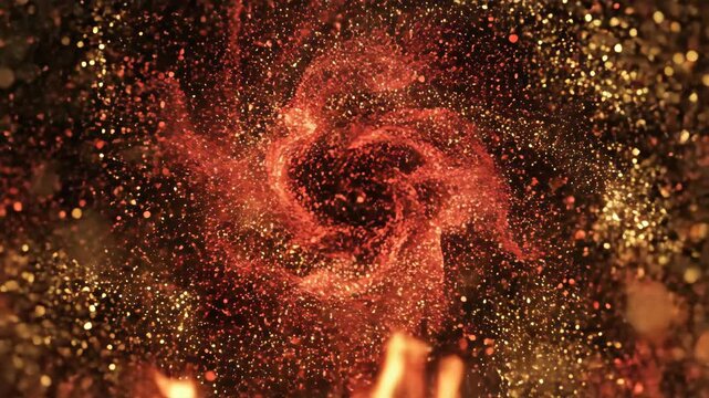 Fiery vortex of golden sparks and embers, a dynamic abstract background with a mesmerizing