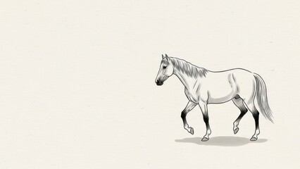 Running white horse, isolated illustration of a galloping horse with copy space