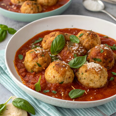 Fototapeta premium baked meatballs of chicken fillet in tomato sauce