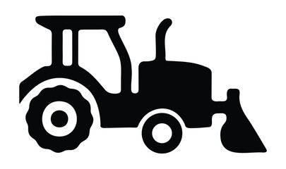 Black silhouette of industrial tractor with front loader excavator bucket