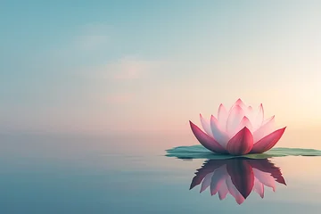 Tableau sur plexiglas Salle de bain A serene lotus flower floats on tranquil water with reflection high resolution image  © Alokesh
