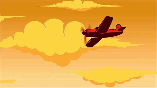 Vintage Propeller Plane Flying at Sunset