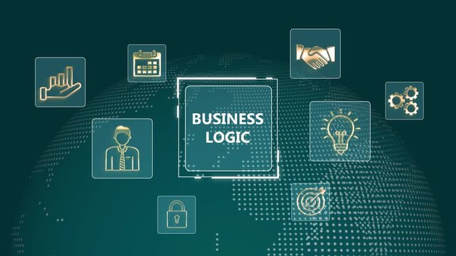 Business Logic Concept with Representing Strategy Planning Partnerships and Innovation on a Futuristic Background