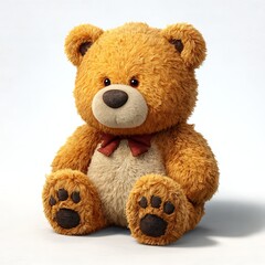 Obraz premium Fluffy brown teddy bear wearing a red bow tie sitting on a white surface stuffed animal