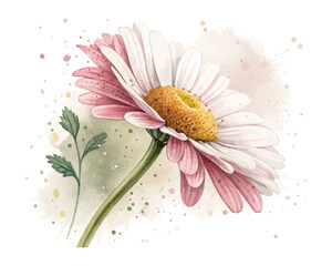 Watercolor Bellis Perennis Daisy Illustration, Minimal Floral Clipart, isolated on white background © Tanvir Rana