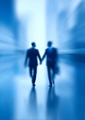 Fototapeta premium Confident Business Professionals Negotiate Partnership Against Blurred City Skyline in Commercial Finance Landscape