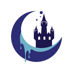 castle on crescent moon liquid splash vector