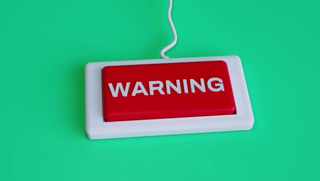 4K 3D Video Animation of Red Warning Button on Green Background, Emergency Alert and Risk Concept