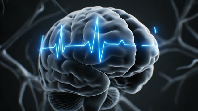 Animated brain with an electric pulse representing neural activity
