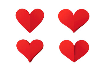 Four red paper hearts, arranged in a grid, with a slightly folded effect