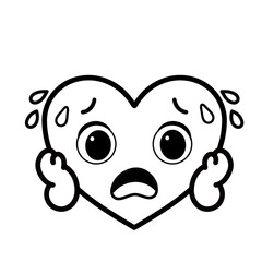Cute scared Heart Line Art Illustration